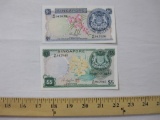 Two Paper Currency Notes from Singapore including five dollars and one dollar