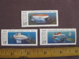 Lot of 3 uncanceled 1990 MIR Armed Forces Soviet Submarine stamps, in 15K, 25K and 35K