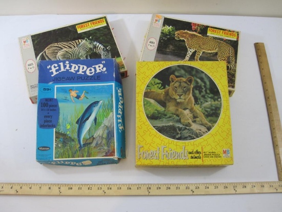 Four Vintage Animal Jigsaw Puzzles from Milton Bradley and Whitman, 2 lbs 13 oz