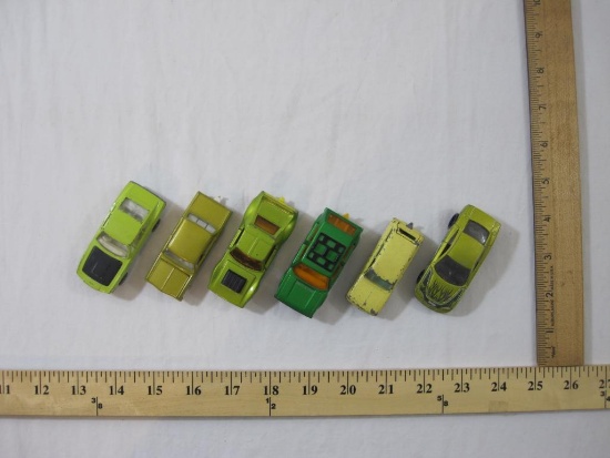 Lot of 6 Metal Miniature Green Cars from Corgi Juniors, Matchbox, Lesney & Hot Wheels, 9 oz.