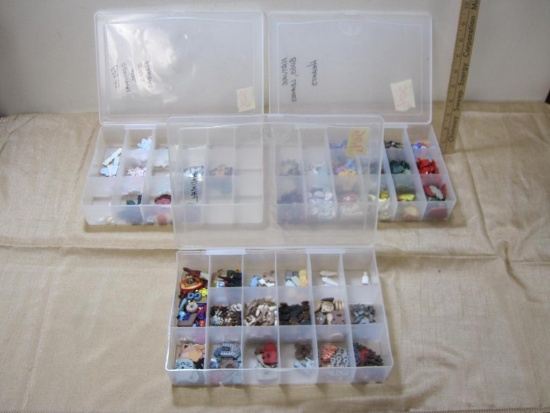 Sorted Craft Buttons and Appliques, 3 Storage containers