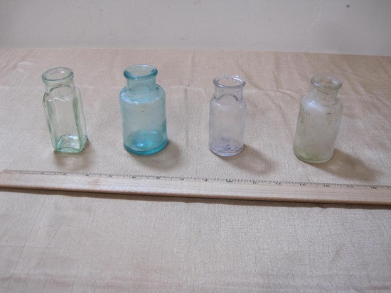 4 Antique Bottles, ink bottles, Pharmaceuticals and more