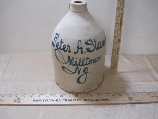 Peter A Stamm Milltown NJ One Gal Stoneware Crock - approx 1860's to 1890's