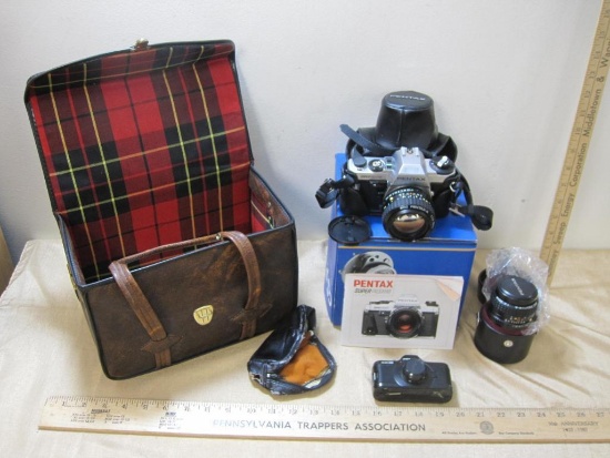 Pentax Super Program Camera, in leather case with SMC Pentax-A Zoom Lens and Auto110 Pentax Camera