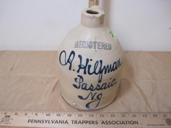 A. Hilfman of Passiac NJ American Stoneware Jug, Half Gallon