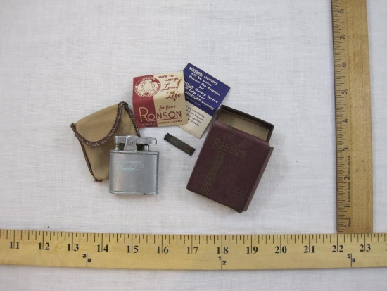 Vintage Ronson Chromium Butler Lighter with original box and pouch, 2 oz