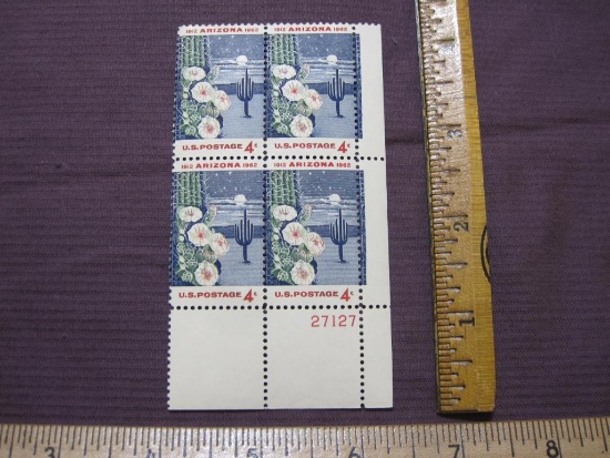 Block of 4 1962 4 cent Arizona Statehood US postage stamps, #1192Block of 4 1962 4 cent Arizona