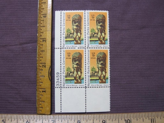 Block of 4 1972 11 cent National Parks Centennial/City of Refuge-Hawaii US Air Mail stamps, #C84