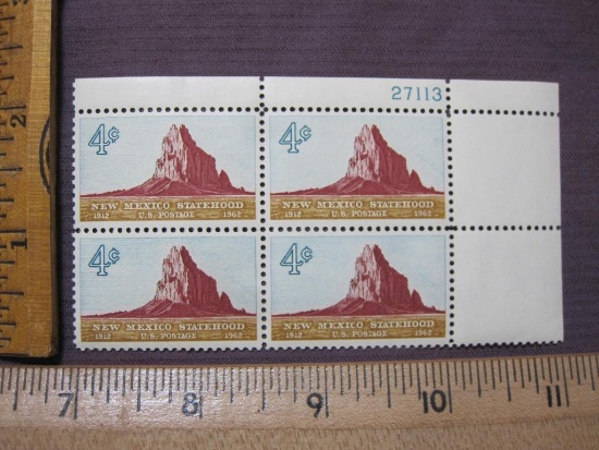 Block of 4 1962 4 cent New Mexico Statehood US postage stamps, #1191