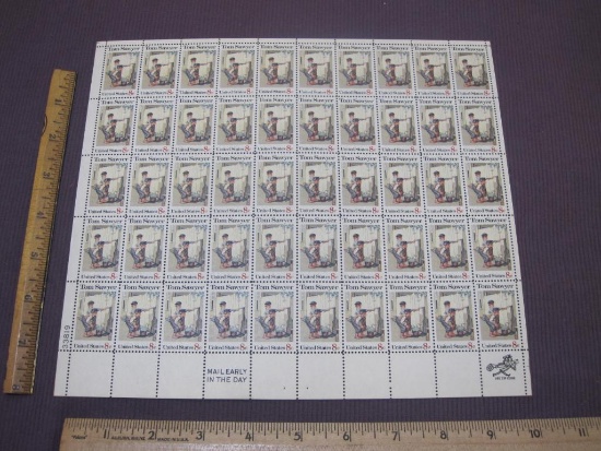 Full Sheet of Tom Sawyer 8-cent US Postage Stamps, 1972, Scott #1470