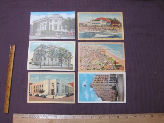 Six vintage (postmarked 1920s through '40s) Atlantic City postcards, including the Hotel Jefferson,