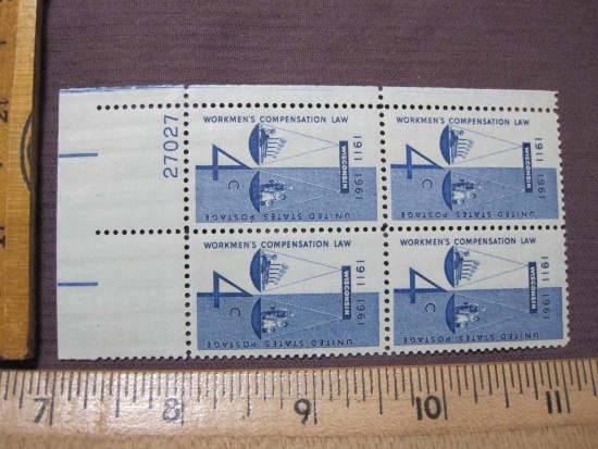 Block of 4 1961 4 cent US postage stamps, #1181