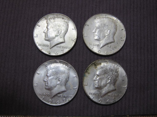 Four 1967 Silver-Clad John F. Kennedy Half Dollars. 45.5 g