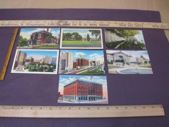 Seven Vintage American Post Cards including Lake Michigan, Grand Circus Park Michigan , Shriners