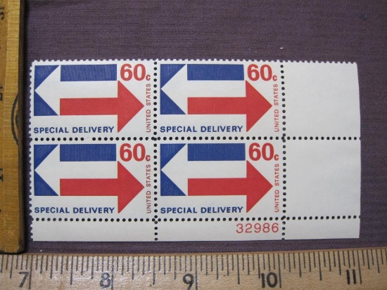 Block of 4 60 cent Special Delivery US postage stamps, #E23