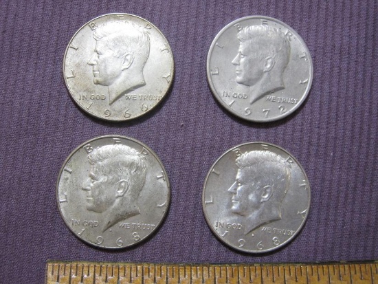 Four John F. Kennedy Half Dollars: 1 1966; 2 1968; 1 1972