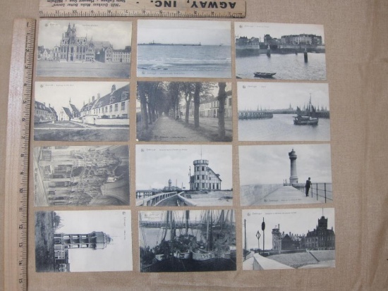 Lot of 12 vintage black and white Belgian postcards.