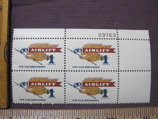 Block of 4 $1 Airlift For Our Servicemen US postage stamps, #1341
