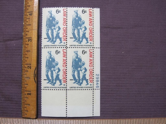 Block of 4 6 cent Law and Order US postage stamps, #1343