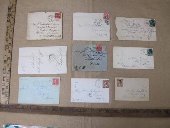 Lot of stamped, hand-addressed envelopes from the 1890s through 1919. Two contain handwritten