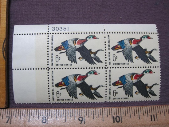 Block of 4 6 cent Waterfowl Conservation US postage stamps, #1362