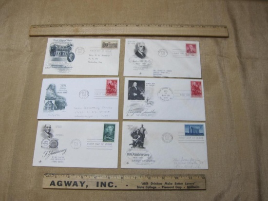 Six U.S First Day covers OF American Presidents and Influencers 1956