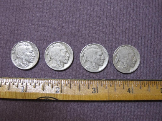 Four Indian Head Nickles including 1919, 1929, (2) 1937