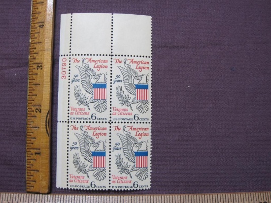 Block of 4 6 cent The American Legion US postage stamps, #1369