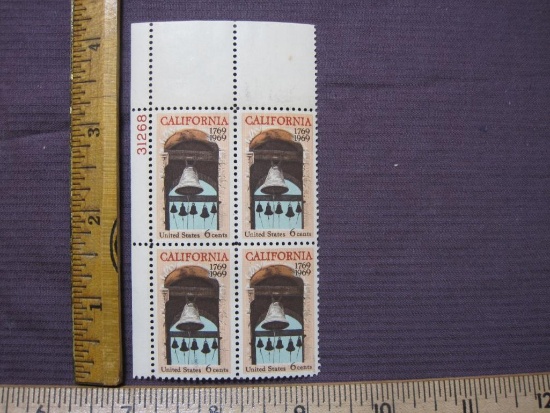 Block of 4 6 cent California US postage stamps, #1373