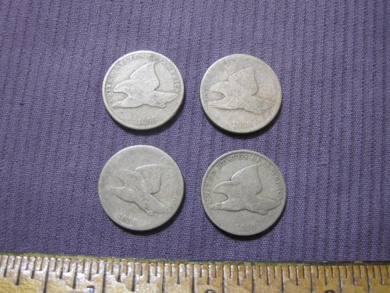 Four 1858 Flying Eagle US Pennies