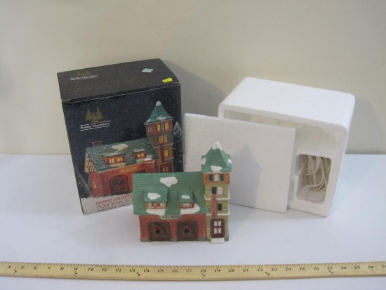 Fire Station Porcelain Lighted House Dickens Collectables, in original box, 2 lbs 12 oz