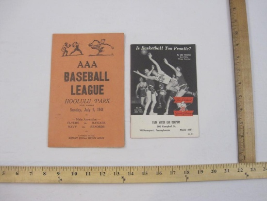Two Vintage Sports Booklets including AAA Baseball League Hoolulu Park HI 1944 Game Program and Is