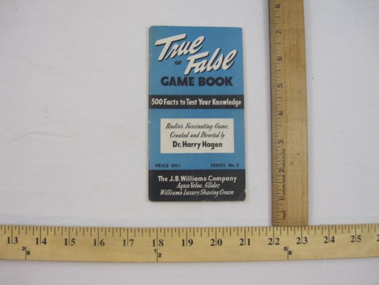 Vintage True or False Game Book, Advertising The JB Williams Company, 1938, 2 oz