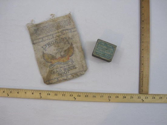 Vintage Blasting Caps Tin and Phoenix Lead Buck Shot Pouch, both are empty, 3 oz