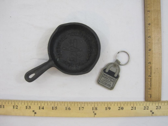 Vintage Walker's Hardware (Lock Haven PA) Advertising Cast Iron Pan and key chain, 13 oz