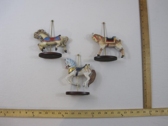 Three Franklin Mint Porcelain Carousel Figures, Horses and Goat, crafted in Taiwan, 15 oz