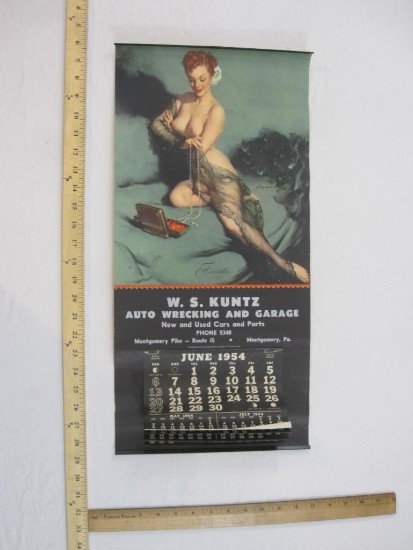 Vintage Advertising Wall Calendar 1954 for WS Kuntz Auto Wrecking and Garage (Montgomery PA),