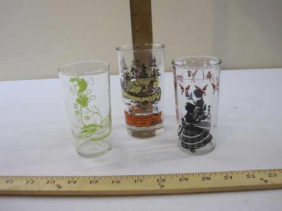 Three Vintage Drinking Glasses including Hazel Atlas Davy Crockett and more, 1 lb 5 oz