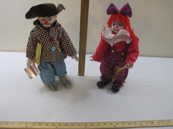Two Vintage 16" Porcelain Clown Dolls including 1990 Hilda and The Heritage Mint Ltd Porcelain Clown