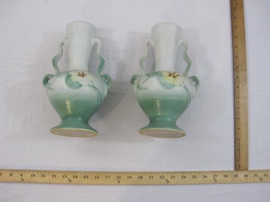 Pair of Unique Weller Pottery Handled Floral Vases, 3 lbs 14 oz