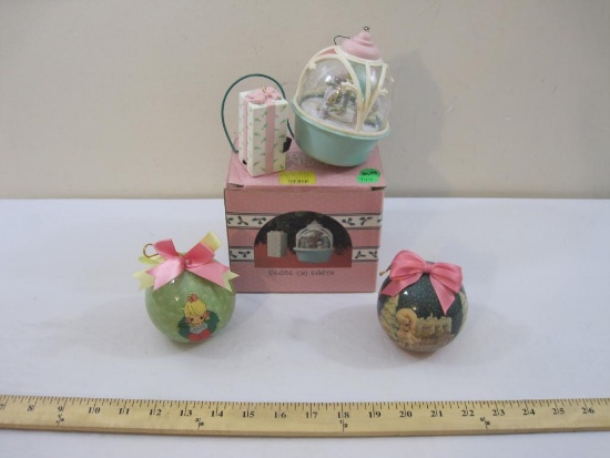 Lot of Precious Moments Ornaments including Peace of Earth Ornament Set in original box, 11 oz