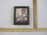Vintage Framed Print of Girl with Ducks, beautiful thick wooden frame, 1 lb