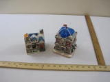 Two Ceramic Christmas Houses including City Hall and School, 1 lb 13 oz