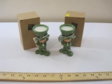 Two RUSS Ceramic Leprechaun Candle Holders, new in box, 14 oz