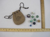 Leather Marble Pouch Advertising McConnell's Country Store Waterville PA, with marbles, 8 oz