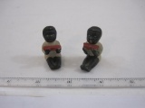 Vintage Bisque Child Boy and Girl Eating Watermelon Black Americana Miniatures Figurines, 1 oz