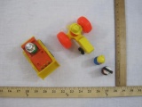 1970s Vintage Fisher Price Little People including Bulldozer with construction worker and Tractor