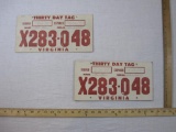 Pair of Virginia Thirty Day Tags 1977, cardboard, 4 oz