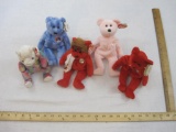 Five TY Beanie Babies including Osito, Peace Sign Bear, June Birthday Bear, Bearon, and Cure, all