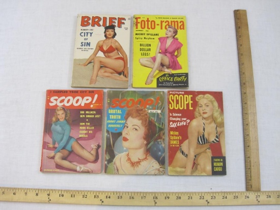 Five 1950s Pin-Up Magazines including Scoop!, Brief, Foto-rama and Picture Scope, 1 lb 2 oz